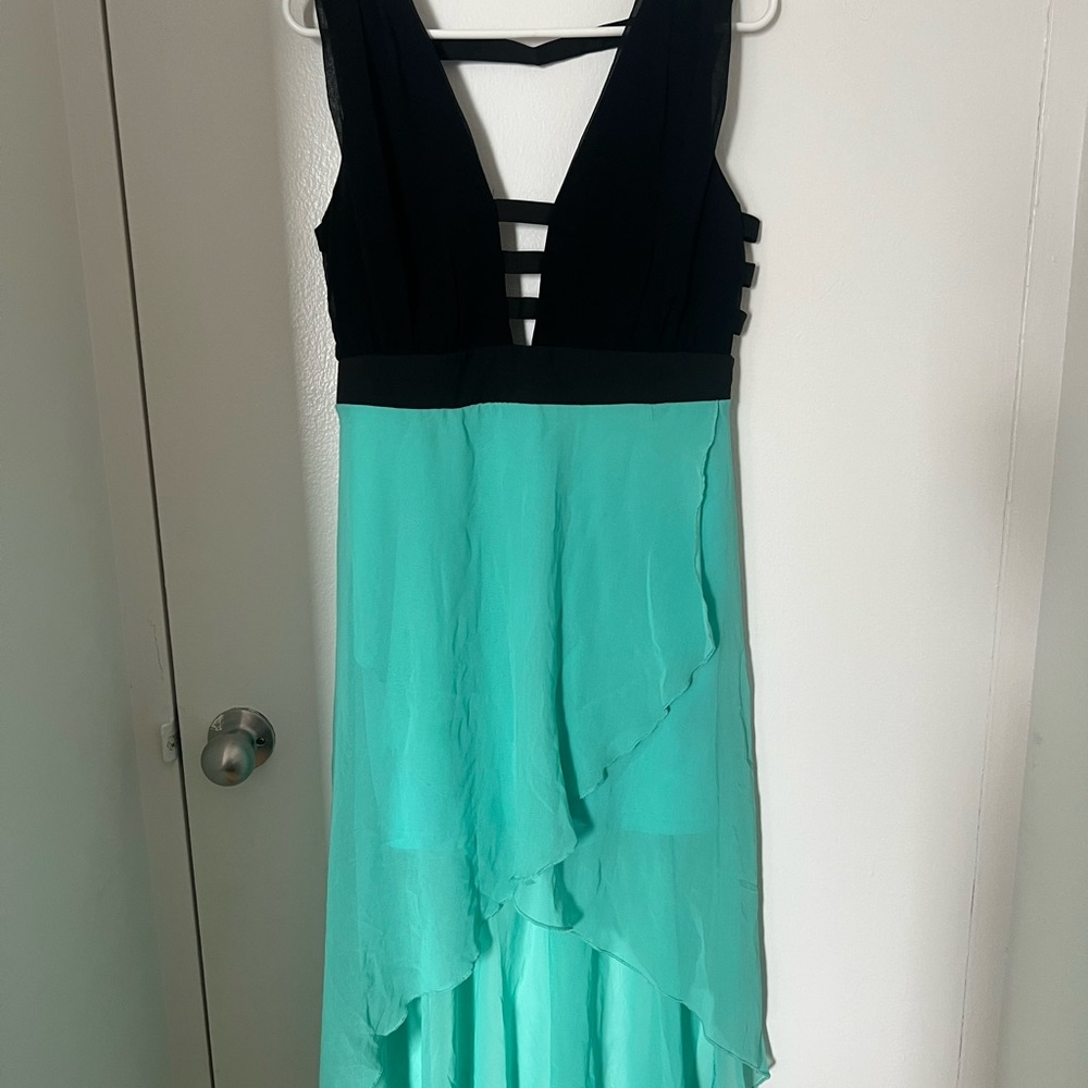 Deep V Low High Mint Dress